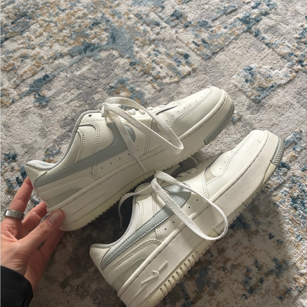 Nike Women's White Sneakers with Light Blue Trim